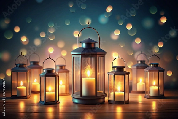 Fototapeta Finish gentle radial glow suggesting candle lanterns in the dark