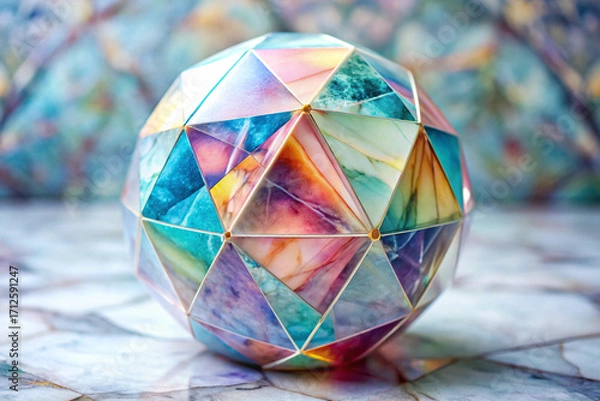 Fototapeta Geometric whimsical veining, like shattered prism glass, but softened with pastel marble tones