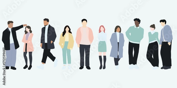 Fototapeta flat minimal children male and female vector illustration in winter clothing concept isolated set collection. For architecture rendering, graphic design, info graphic, media