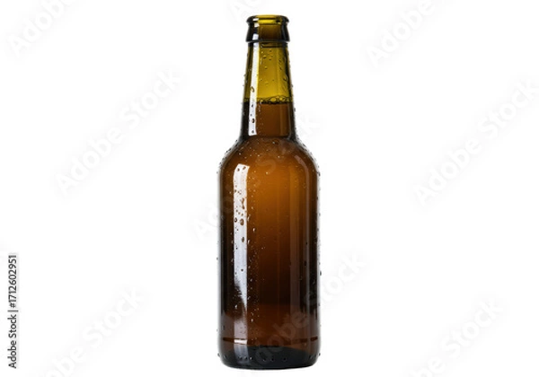 Obraz Isolated amber beer bottle, condensation on glass, liquid refreshment, brown beverage