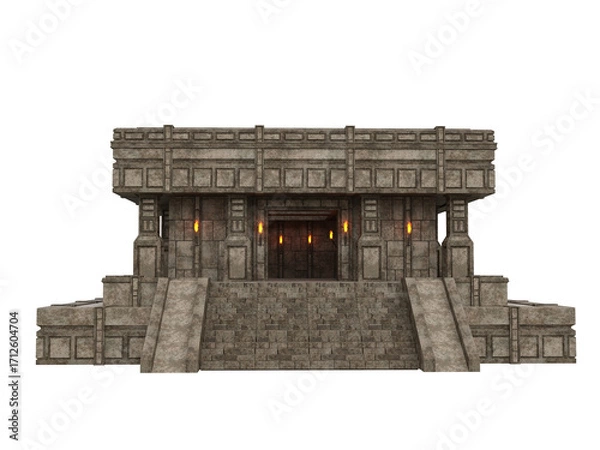 Fototapeta Fantasy ancient temple building from a lost civilization. Isolated 3D render.