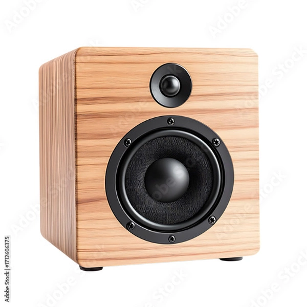 Fototapeta High-quality wooden speaker with a sleek design, perfect for audiophiles and music enthusiasts. Features a rich wood finish that enhances any modern or classic interior. isolated on background (PNG)