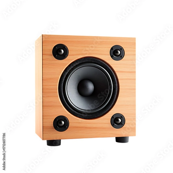 Fototapeta High-quality wooden speaker with a sleek design, perfect for audiophiles and music enthusiasts. Features a rich wood finish that enhances any modern or classic interior. isolated on background (PNG)