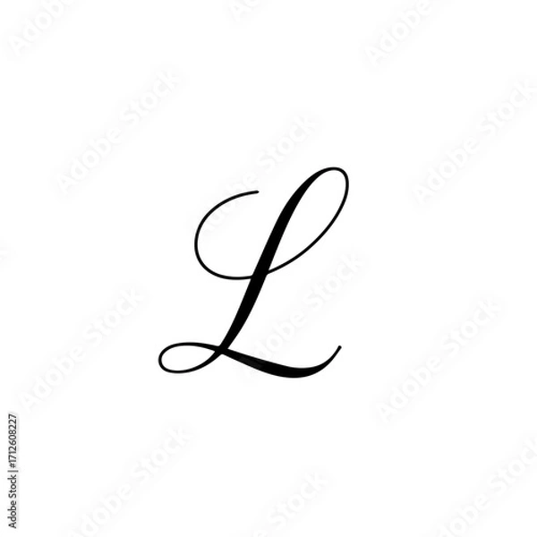 Fototapeta Elegant Cursive Capital Letter L, Black Script Font, Monogram Initial