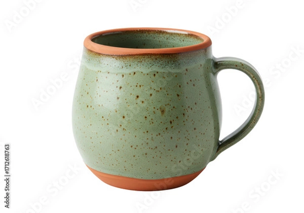 Obraz Isolated green handmade ceramic mug for coffee, tea, or hot beverage, simple rustic style