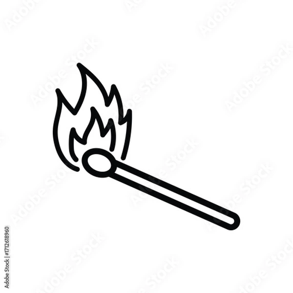 Fototapeta An ignited matchstick creates flickering flames in this simple and bold black outline on white