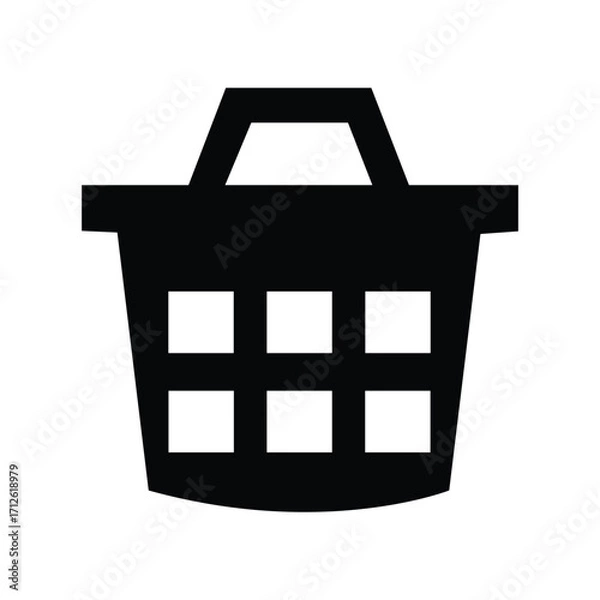 Fototapeta Black basket icon with six inner hollow squares displays simply on white background