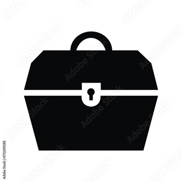 Fototapeta Black silhouette of closed toolbox with handle and a keyhole isolated on white background