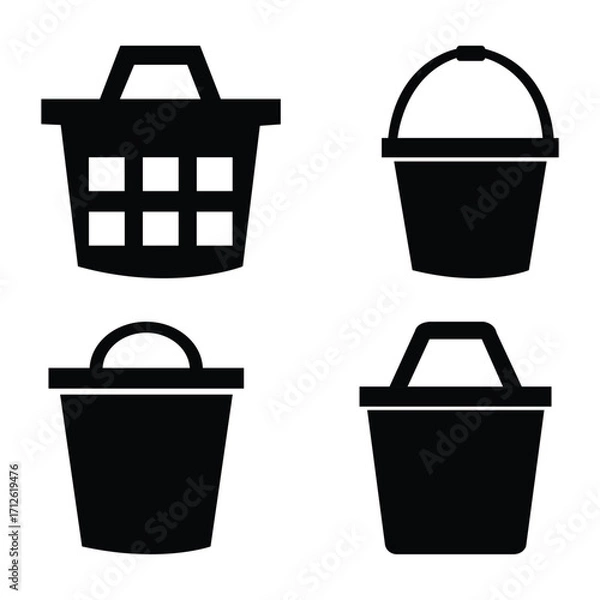Fototapeta Black silhouettes of four distinct basket styles are displayed against a white background