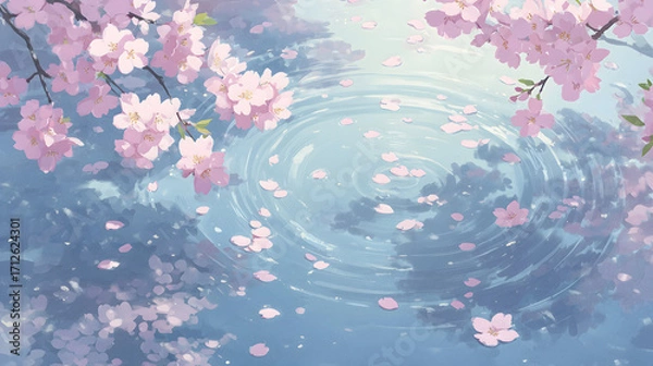 Obraz 桜 さくら 木 花びら 咲く 水 湖 はる 春 日本 アニメ风 背景 壁紙