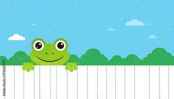 Fototapeta Smiling Frog Peeking Over a Fence.