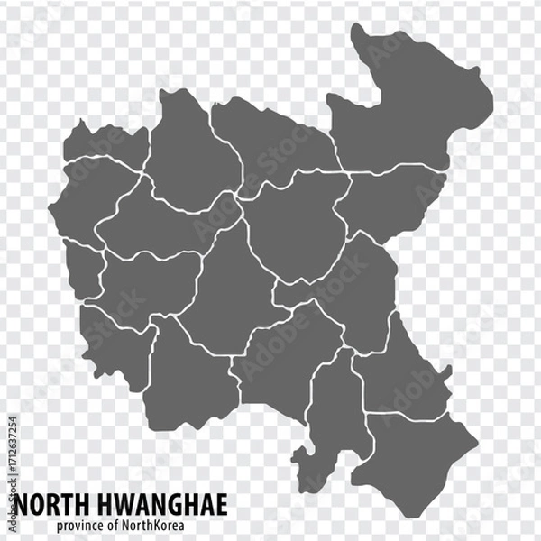 Fototapeta Blank map North Hwanghae Province of North Korea. High quality map North Hwanghae Province with districts on transparent background for your web site design, logo, app, UI. North Korea.  EPS10.