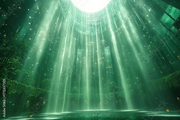 Obraz Sunlight illuminating a green forest.