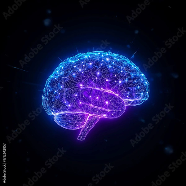 Fototapeta 3D Digital Brain with Neural Network and Data Flow – AI Technology Concept