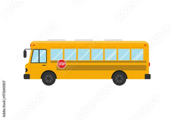 Obraz A flat illustration of a yellow school bus with a stop sign on the side