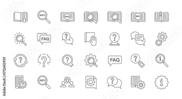 Fototapeta Information Icons Set  FAQ Help Support Knowledge Base Search Book and Question Mark Symbols
