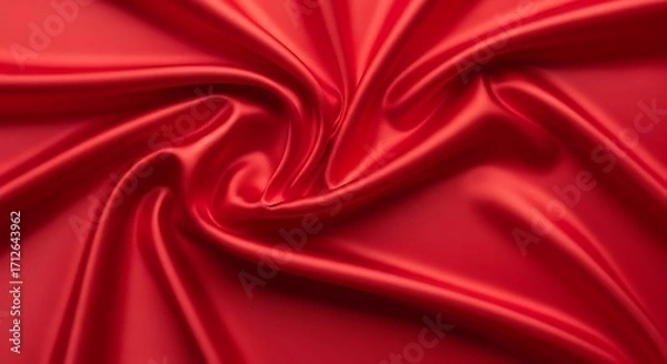Fototapeta Red Silk Fabric Draped in a Swirling Pattern.