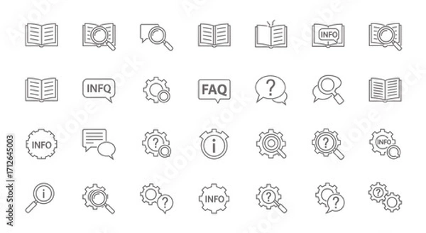 Fototapeta Information Icon Set Book FAQ Question Mark Gear Icons Search Symbol Help Vector Illustration