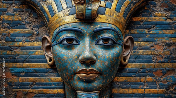 Fototapeta 2-Color Portrait of King Tut with Ceremonial Headdress and Royal Attire