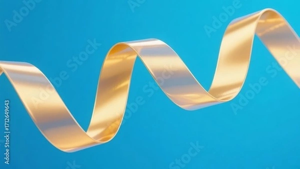 Fototapeta Golden ribbon flowing in a wavy pattern against a blue background