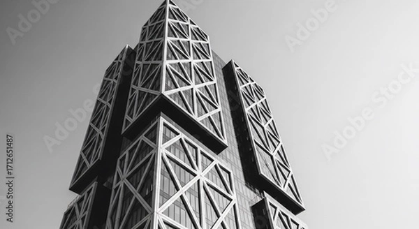 Obraz Monochromatic Architectural Marvel: A Black and White Skyscraper