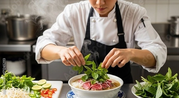 Obraz Chef Preparing Aromatic Vietnamese Pho
