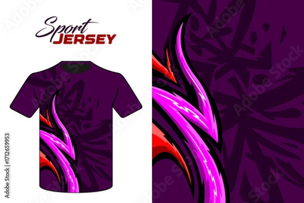 Fototapeta T-shirt mockup abstract thunder jersey design for football, soccer, racing, esports, running, in purple color