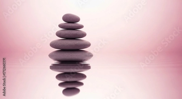 Obraz Serene Stacked Stones: Pink Water Reflection