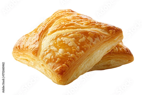 Fototapeta Golden puff pastry isolated on a transparent or white background, perfect for culinary, baking, dessert, food design, recipe, and gourmet projects.
