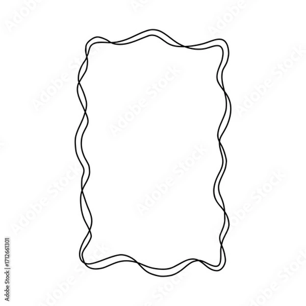 Fototapeta Whimsical coquette black ribbon frame with double wavy lines. Elegant and playful rectangular border design perfect for invitations, cards, scrapbooking, feminine branding, and romantic projects.