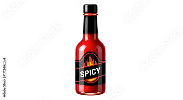 Obraz Glass bottle of spicy red hot sauce isolated on a white background.