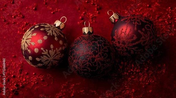 Obraz Background with christmas ornaments in red color