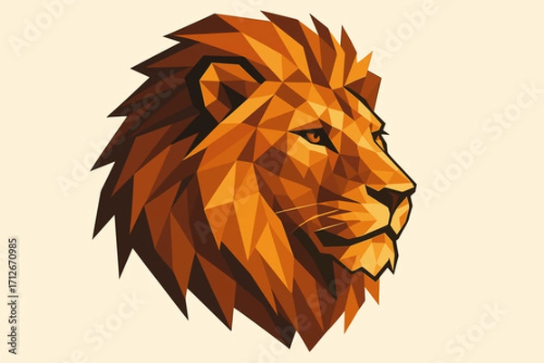 Fototapeta Geometric lion head illustration with a polygonal design in warm colors