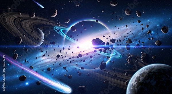 Fototapeta Vibrant Cyberpunk Space Vista with Interlocking Galaxies