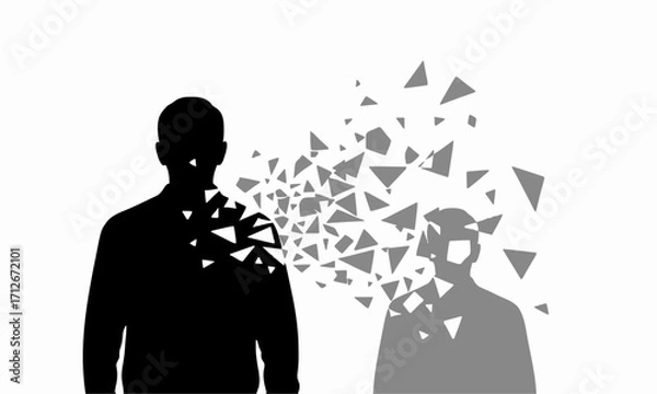 Fototapeta  Inner Bloom
Minimalist flat vector of a human silhouette with a crack in the chest, from which a glowing flower plant grows, isolated on white background, clean lines, symbolic design..genitive ai