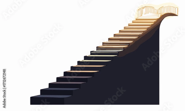 Fototapeta Light Bridge
Minimal flat vector of a dark staircase that transforms into a glowing light bridge at the top, symbolic design, isolated on white background..generative ai