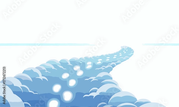 Fototapeta Cloud Path
Minimal flat vector of a winding cloud path with glowing footsteps leading to a bright horizon, isolated on white background.generative ai