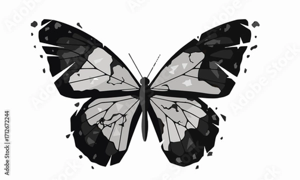 Fototapeta Ash Butterfly
Flat vector illustration of a butterfly with wings made of ashes and burnt paper fragments, minimal geometric style, isolated on white background.generative ai