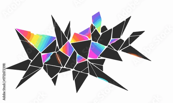 Fototapeta Rainbow Mosaic
Flat vector of a broken glass mosaic, with some fragments emitting rainbow-colored light, clean geometric design, isolated on white background.generative ai