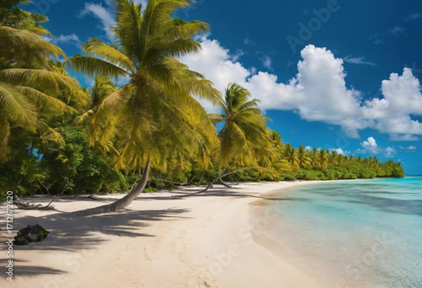 Fototapeta Amazing Aerial view of beach and sea with coconut palm tree