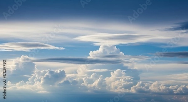 Fototapeta Stunning Aerial View of Fluffy White Clouds and Blue Sky.