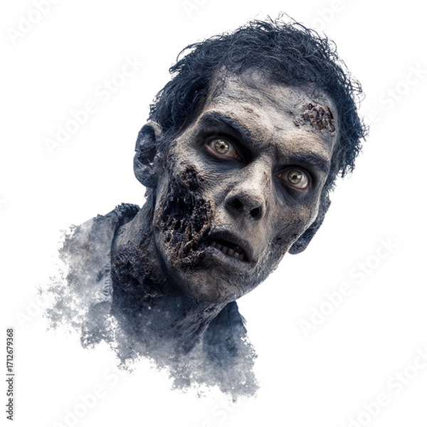 Fototapeta Unique zombie character design for horror themed projects, isolated on transparent cutout background