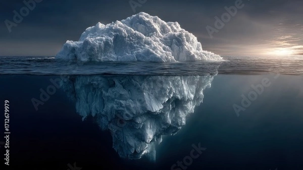 Fototapeta Majestic iceberg floating on calm ocean waters during sunset