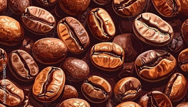 Fototapeta Pixelated Coffee Beans Scattered Close Up Dark Brown Background Digitized
