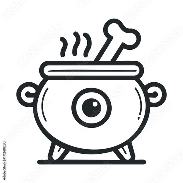 Fototapeta Cooking pot with bone and steam representing culinary creativity. Vector line illustration
