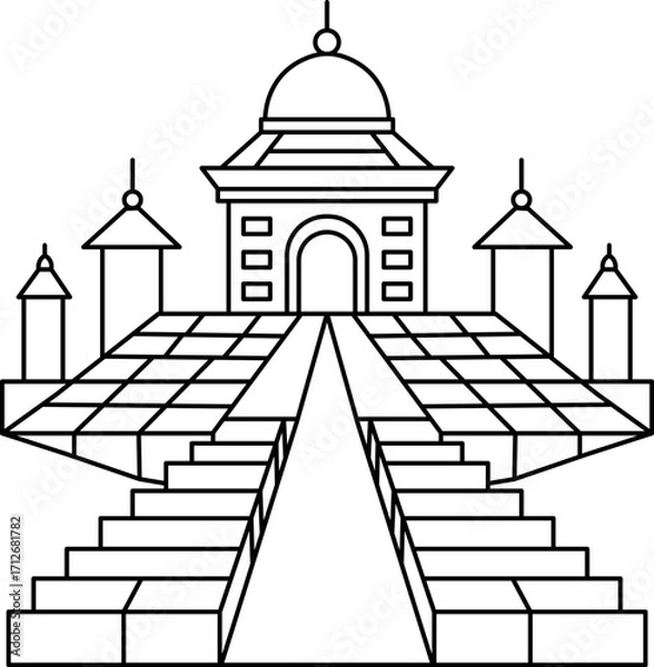 Fototapeta Mosaic Rooftop Path Coloring Page, Geometric Urban Pattern Illustration