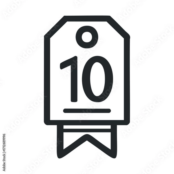 Fototapeta Price tag with number ten for discount promotion and sale campaigns. Vector line illustration
