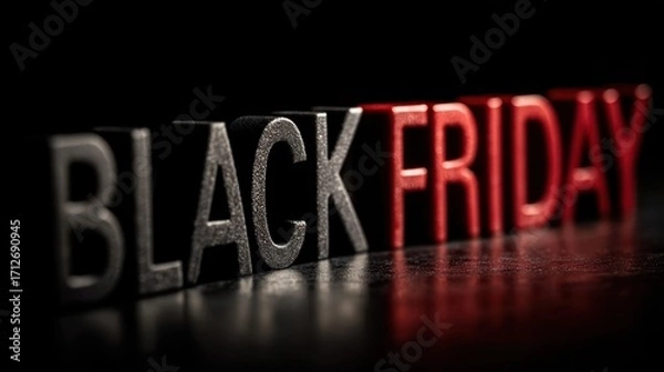 Fototapeta Black Friday sale signs with bold letters in red and black on a dark background