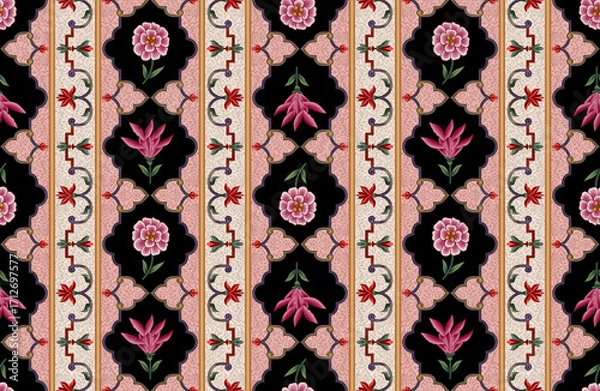 Fototapeta Abstract seamless color full paisley mughal motif bunch pattern