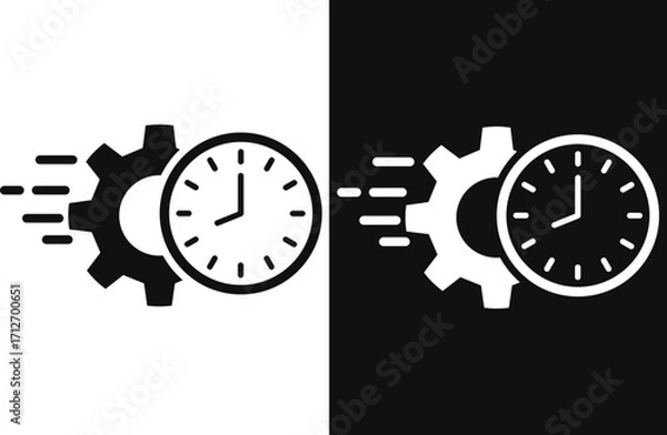Fototapeta  Fast service icon set . Abstract technical symbol with gear and clock, urgent work concept. design in trendy style
